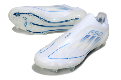 Men's Adidas F50 Elite Laceless FG Firm Ground Low-Tops Football Boots - White/Blue
