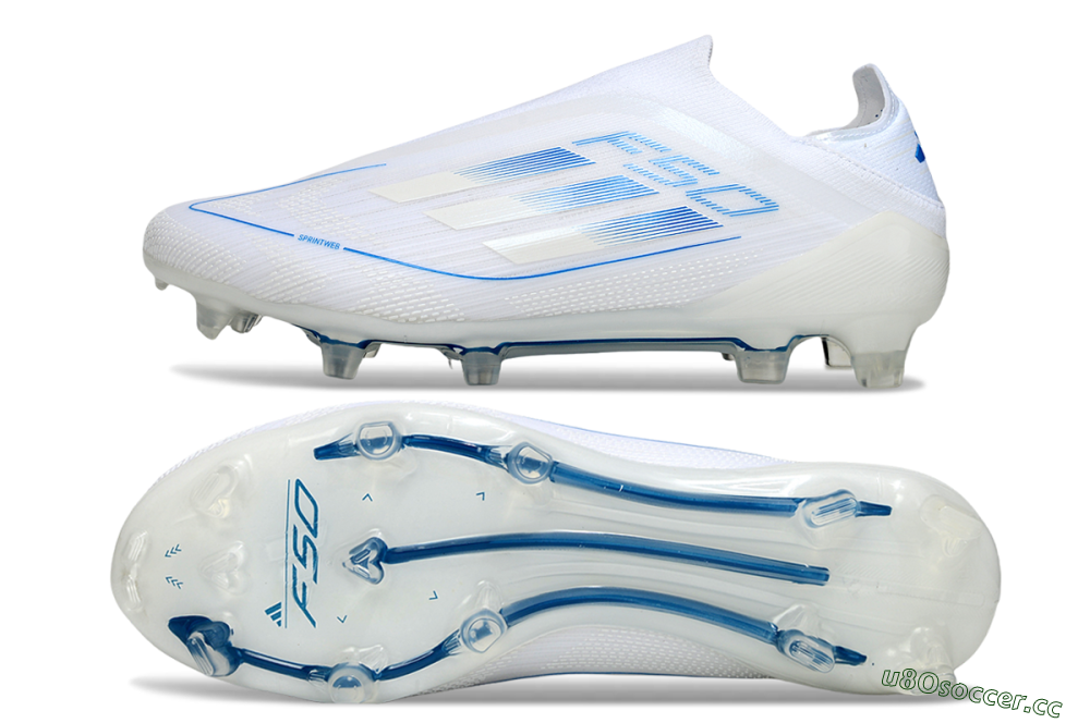 Men's Adidas F50 Elite Laceless FG Firm Ground Low-Tops Football Boots - White/Blue 1