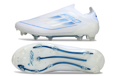 Men's Adidas F50 Elite Laceless FG Firm Ground Low-Tops Football Boots - White/Blue