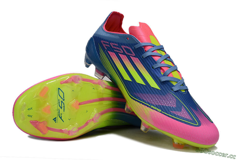 Unisex Adidas F50 Elite FG Firm Ground Low-Tops Football Boots - Blue/Yellow/Pink 4