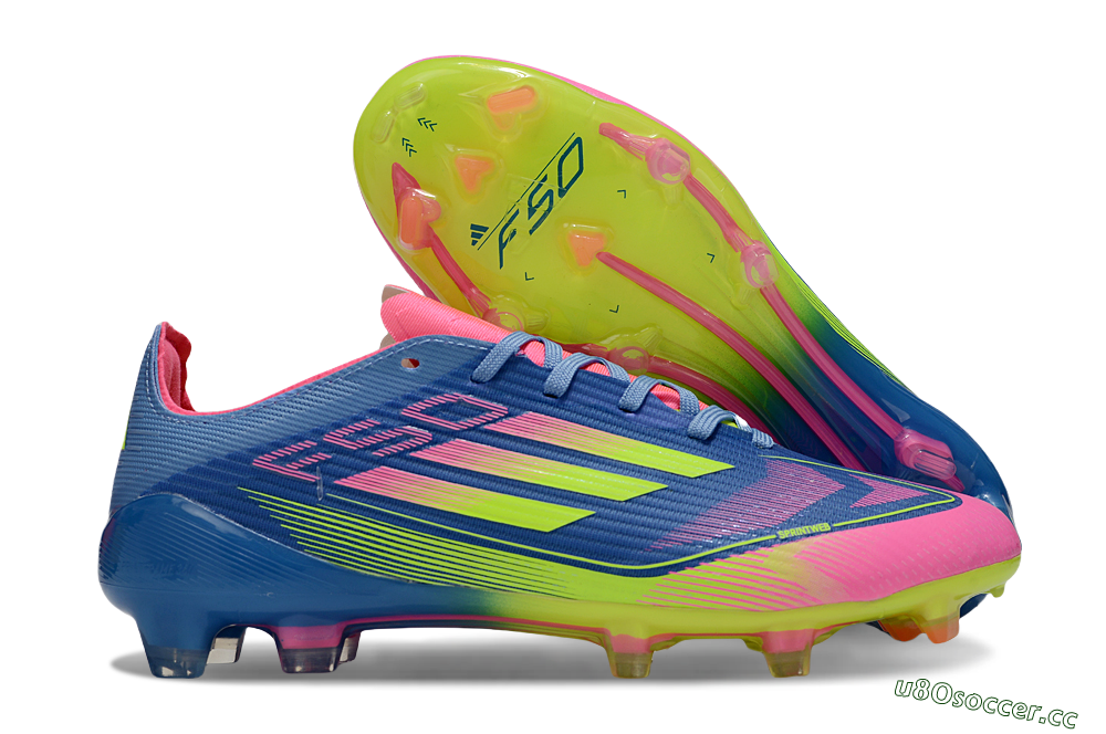 Unisex Adidas F50 Elite FG Firm Ground Low-Tops Football Boots - Blue/Yellow/Pink 2