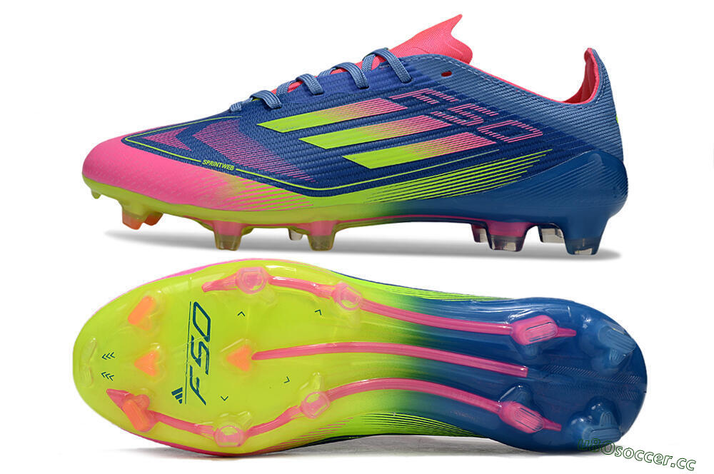Unisex Adidas F50 Elite FG Firm Ground Low-Tops Football Boots - Blue/Yellow/Pink 1