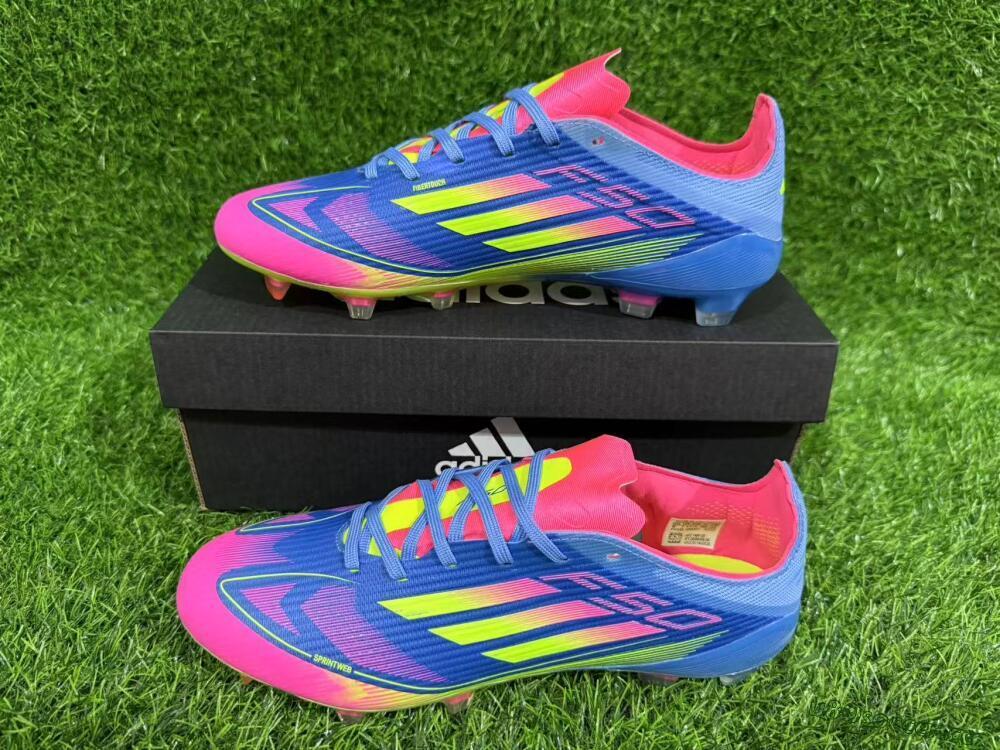 Unisex Adidas F50 Elite FG Firm Ground Low-Tops Football Boots - Blue/Yellow/Pink