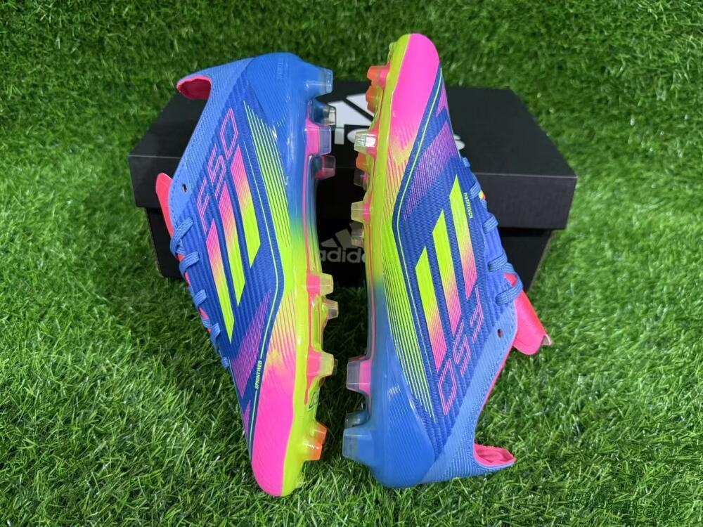 Unisex Adidas F50 Elite FG Firm Ground Low-Tops Football Boots - Blue/Yellow/Pink