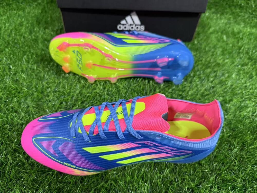 Unisex Adidas F50 Elite FG Firm Ground Low-Tops Football Boots - Blue/Yellow/Pink