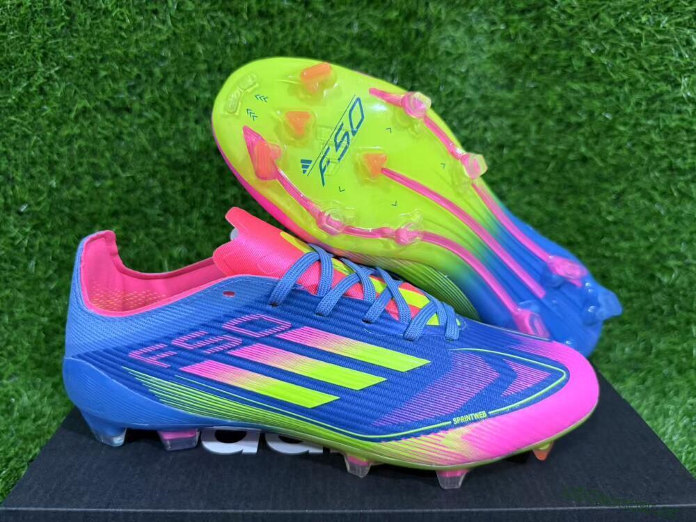 Unisex Adidas F50 Elite FG Firm Ground Low-Tops Football Boots - Blue/Yellow/Pink