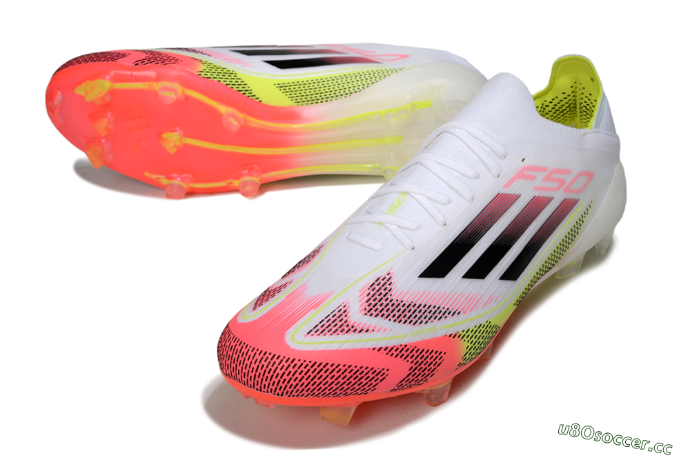 Men's Adidas F50 Elite FG Firm Ground Low-Tops Football Boots - White/Pink/Yellow 3