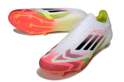 Men's Adidas F50 Elite FG Firm Ground Low-Tops Football Boots - White/Pink/Yellow