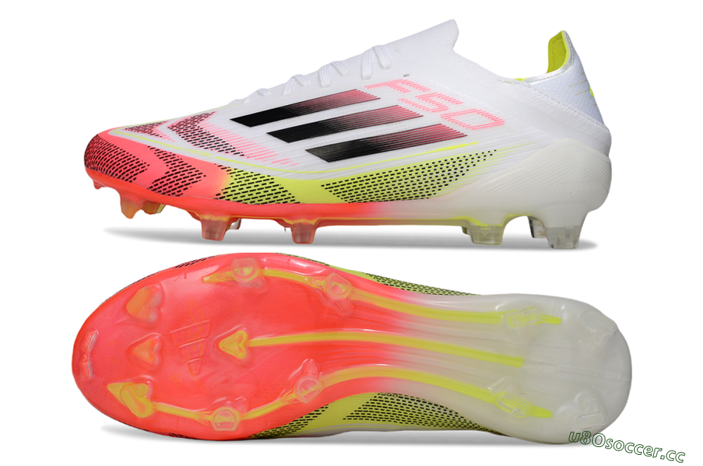 Men's Adidas F50 Elite FG Firm Ground Low-Tops Football Boots - White/Pink/Yellow 1
