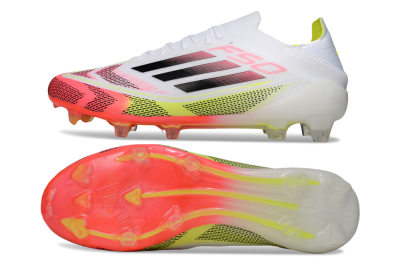 Men's Adidas F50 Elite FG Firm Ground Low-Tops Football Boots - White/Pink/Yellow