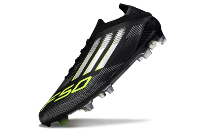 Men's Adidas F50 Elite FG Firm Ground Low-Tops Football Boots - Black/Silver/Yellow