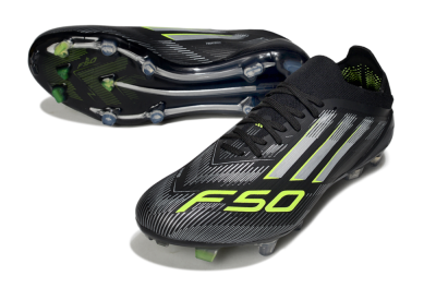 Men's Adidas F50 Elite FG Firm Ground Low-Tops Football Boots - Black/Silver/Yellow