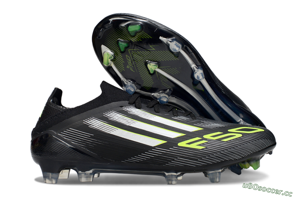 Men's Adidas F50 Elite FG Firm Ground Low-Tops Football Boots - Black/Silver/Yellow 2