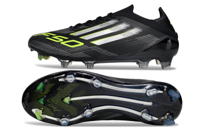 Men's Adidas F50 Elite FG Firm Ground Low-Tops Football Boots - Black/Silver/Yellow