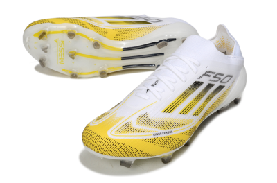 Men's Adidas F50 Elite FG Firm Ground Low-Tops Football Boots - White/Yellow/Black