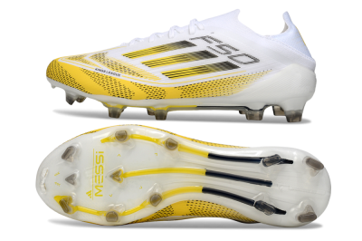 Men's Adidas F50 Elite FG Firm Ground Low-Tops Football Boots - White/Yellow/Black