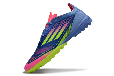 Unisex Adidas F50 Pro TF Artificial Turf Low-Tops Football Shoes - Blue/Yellow/Pink