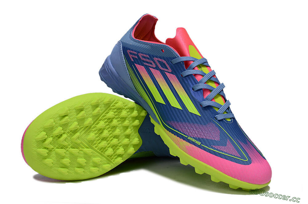 Unisex Adidas F50 Pro TF Artificial Turf Low-Tops Football Shoes - Blue/Yellow/Pink 4