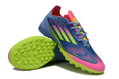 Unisex Adidas F50 Pro TF Artificial Turf Low-Tops Football Shoes - Blue/Yellow/Pink