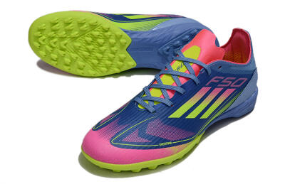 Unisex Adidas F50 Pro TF Artificial Turf Low-Tops Football Shoes - Blue/Yellow/Pink
