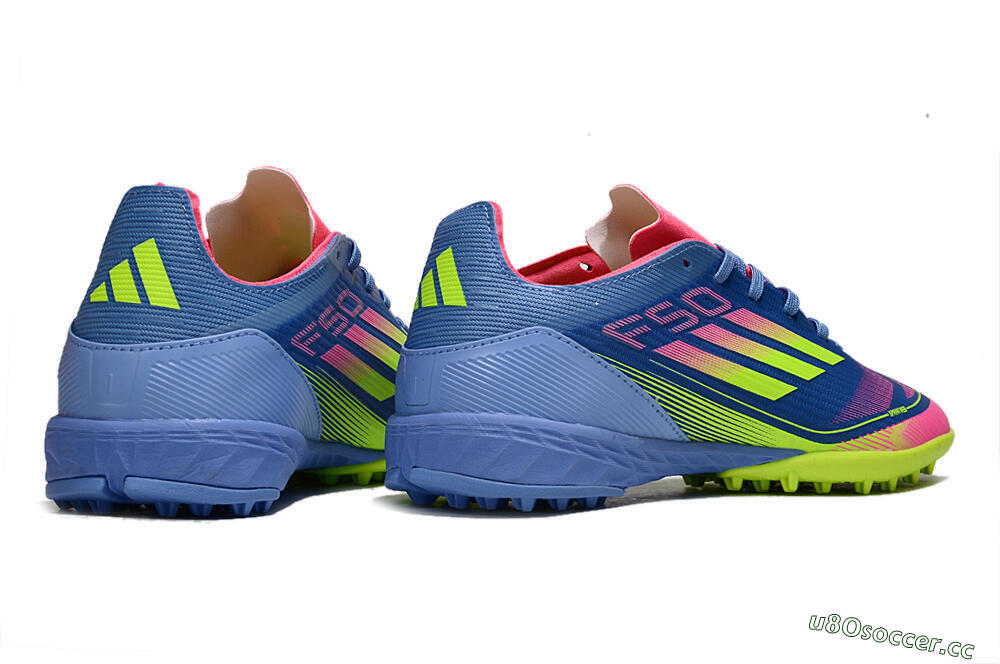 Unisex Adidas F50 Pro TF Artificial Turf Low-Tops Football Shoes - Blue/Yellow/Pink 7