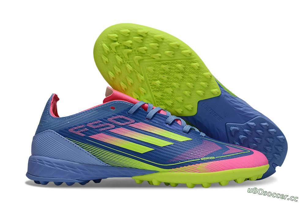 Unisex Adidas F50 Pro TF Artificial Turf Low-Tops Football Shoes - Blue/Yellow/Pink 2