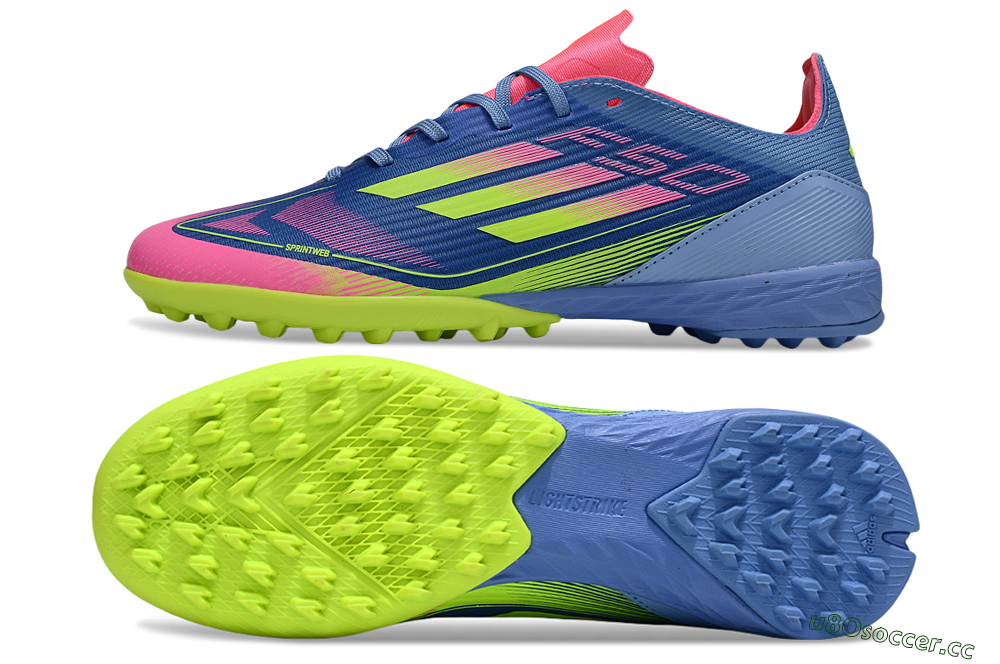 Unisex Adidas F50 Pro TF Artificial Turf Low-Tops Football Shoes - Blue/Yellow/Pink 1
