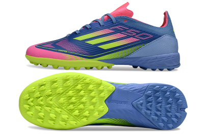 Unisex Adidas F50 Pro TF Artificial Turf Low-Tops Football Shoes - Blue/Yellow/Pink