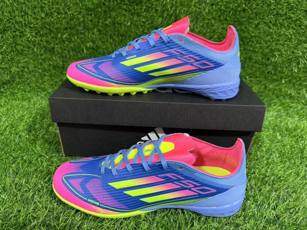 Unisex Adidas F50 Pro TF Artificial Turf Low-Tops Football Shoes - Blue/Yellow/Pink