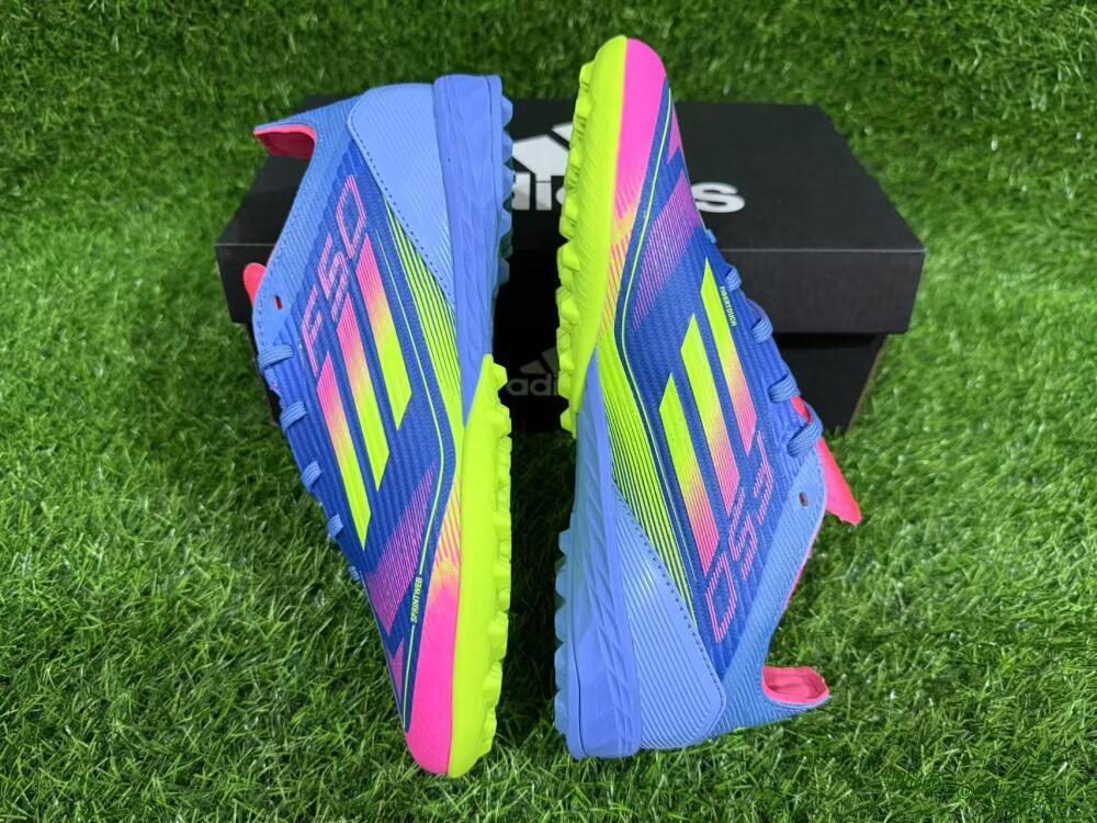 Unisex Adidas F50 Pro TF Artificial Turf Low-Tops Football Shoes - Blue/Yellow/Pink