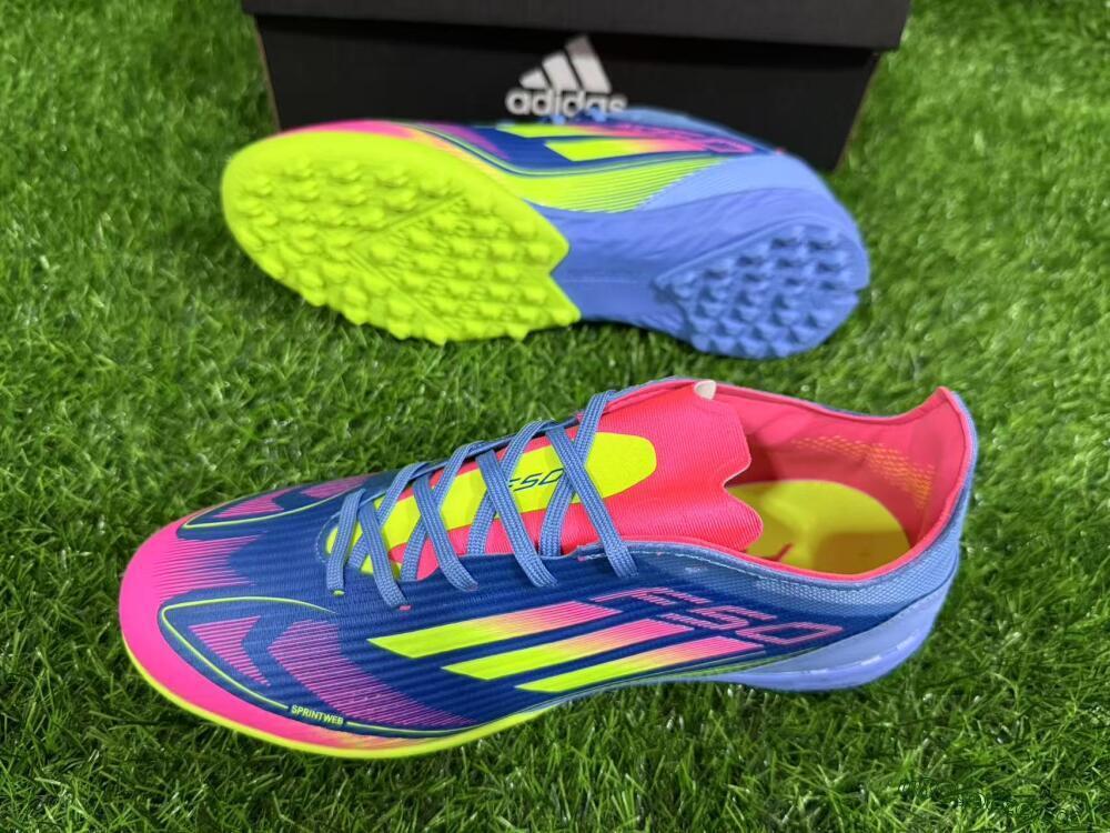 Unisex Adidas F50 Pro TF Artificial Turf Low-Tops Football Shoes - Blue/Yellow/Pink