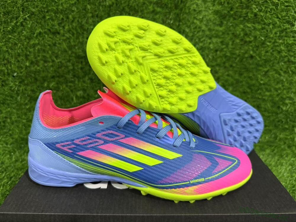 Unisex Adidas F50 Pro TF Artificial Turf Low-Tops Football Shoes - Blue/Yellow/Pink