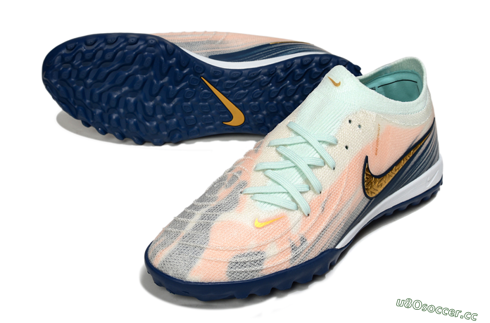 Men's Nike Phantom GX 2 Elite TF Artificial Turf Low-Tops Football Shoes - Pink/Blue/Gold 3