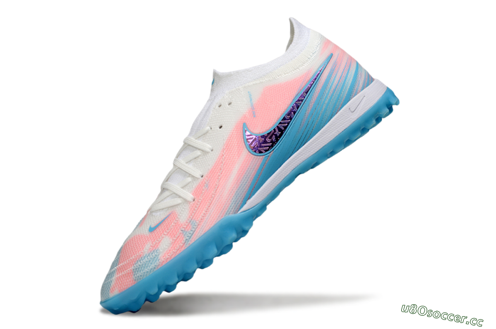 Men's Nike Phantom GX 2 Elite TF Artificial Turf Low-Tops Football Shoes - White/Pink/Blue 5