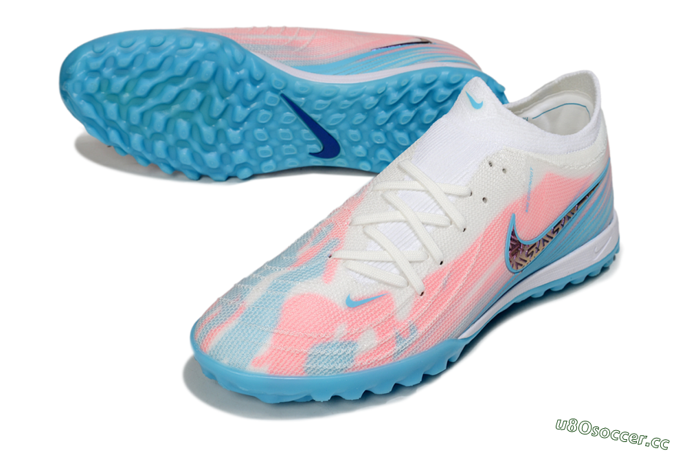 Men's Nike Phantom GX 2 Elite TF Artificial Turf Low-Tops Football Shoes - White/Pink/Blue 3