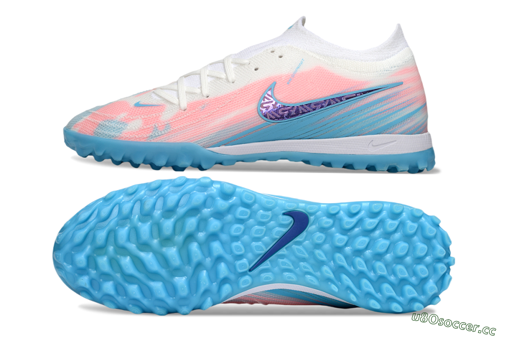 Men's Nike Phantom GX 2 Elite TF Artificial Turf Low-Tops Football Shoes - White/Pink/Blue 1