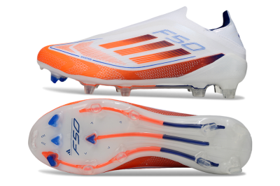 Men's Adidas F50 Elite Laceless FG Firm Ground Low-Tops Football Boots - White/Red/Blue