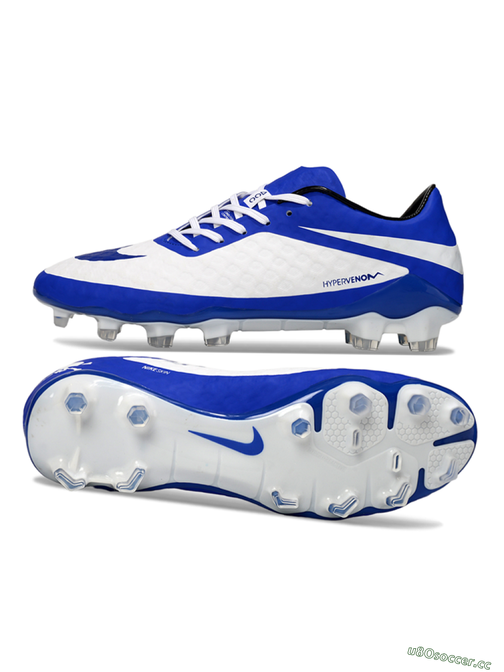 Men's Nike Hypervenom Phantom FG Firm Ground Low-Tops Football Boots - White/Blue 1