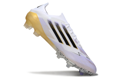 Men's Adidas F50 Elite FG Firm Ground Low-Tops Football Boots - White/Purple/Gold
