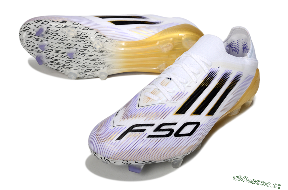 Men's Adidas F50 Elite FG Firm Ground Low-Tops Football Boots - White/Purple/Gold 3