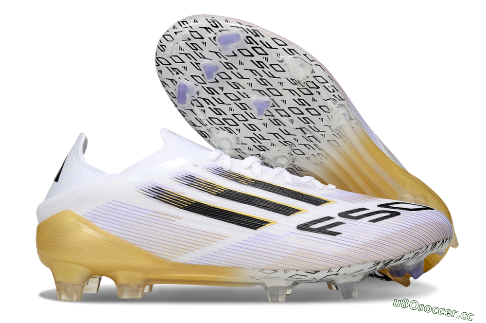 Men's Adidas F50 Elite FG Firm Ground Low-Tops Football Boots - White/Purple/Gold 2