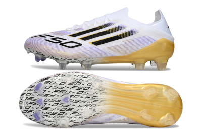 Men's Adidas F50 Elite FG Firm Ground Low-Tops Football Boots - White/Purple/Gold