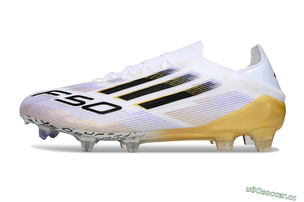 Men's Adidas F50 Elite FG Firm Ground Low-Tops Football Boots - White/Purple/Gold 0