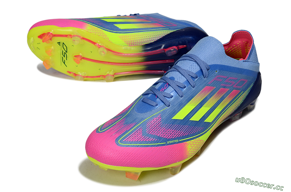 Men's Adidas F50 Elite FG Firm Ground Low-Tops Football Boots - Blue/Yellow/Pink 3