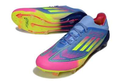 Men's Adidas F50 Elite FG Firm Ground Low-Tops Football Boots - Blue/Yellow/Pink