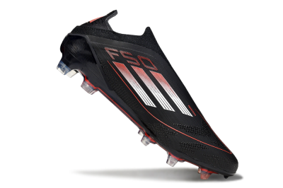 Men's Adidas F50 Elite Laceless FG Firm Ground Low-Tops Football Boots - Black/Silver/Red