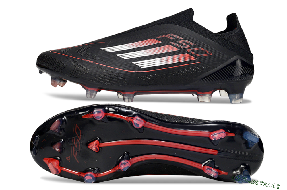 Men's Adidas F50 Elite Laceless FG Firm Ground Low-Tops Football Boots - Black/Silver/Red 1