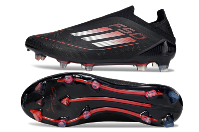 Men's Adidas F50 Elite Laceless FG Firm Ground Low-Tops Football Boots - Black/Silver/Red