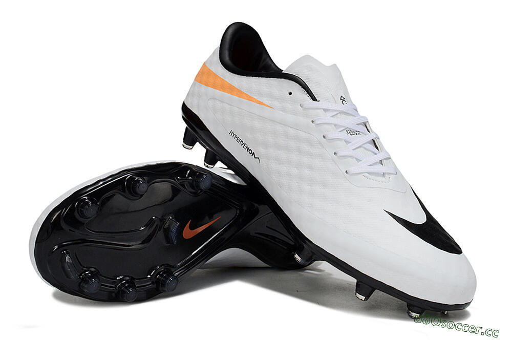 Men's Nike Hypervenom Phantom FG Firm Ground Low-Tops Football Boots - White/Black/Orange 3