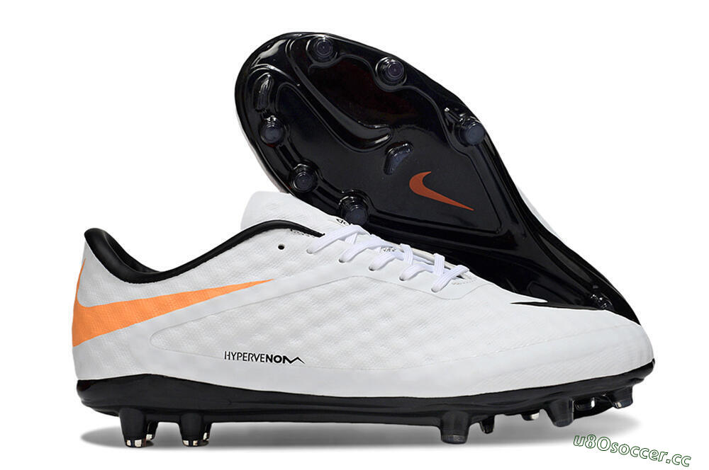 Men's Nike Hypervenom Phantom FG Firm Ground Low-Tops Football Boots - White/Black/Orange 2